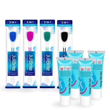 JuliBrite Family Pack (4x Tongschrapers + 4x Gel)